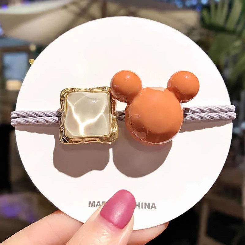 Dây buộc tóc HAIMEIKANG trang trí chuột mickey và đính đá phong cách Hàn Quốc đơn giản đáng yêu dành cho nữ