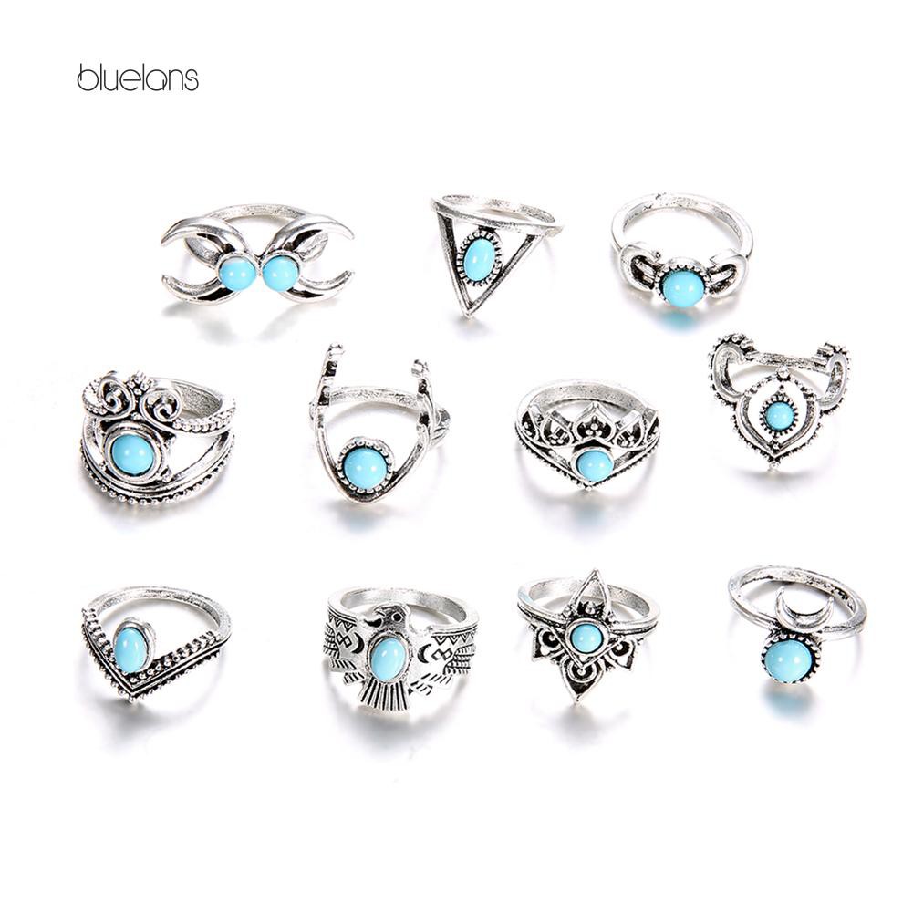 Set 11 Nhẫn Đeo Đốt Ngón Tay Nhiều Kiểu Phối Đá Nhân Tạo Đẹp Mắt Cho Nữ