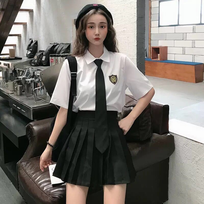 ▬▩♈Mùa hè áo sơ mi mới cà vạt ngắn tay trắng Nhật Bản sinh viên đại học phong cách đồng phục lớp váy