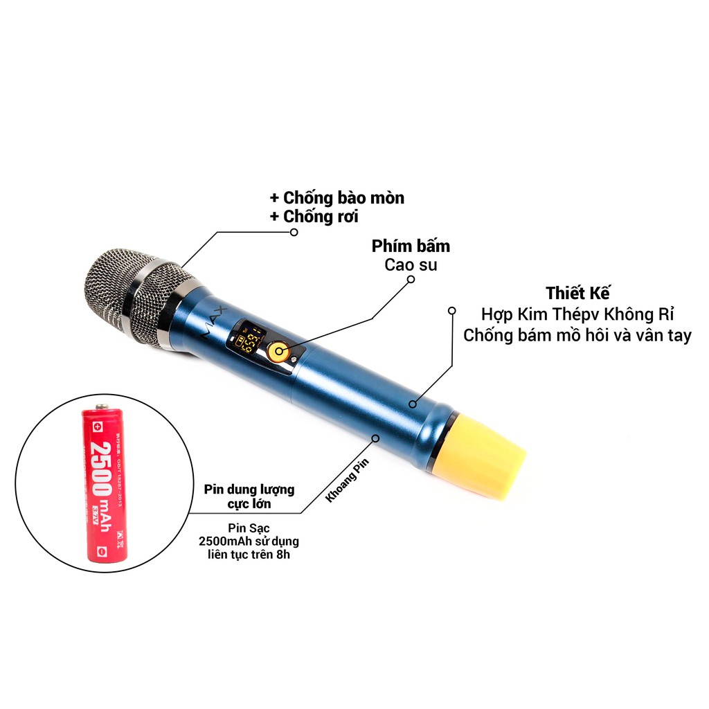 Bộ 2 Micro không dây đa năng karaoke Max 56 Nâng cấp từ Max 39 Hút âm tốt chốg hú Sạc pin ngay trên mic Led màn hình