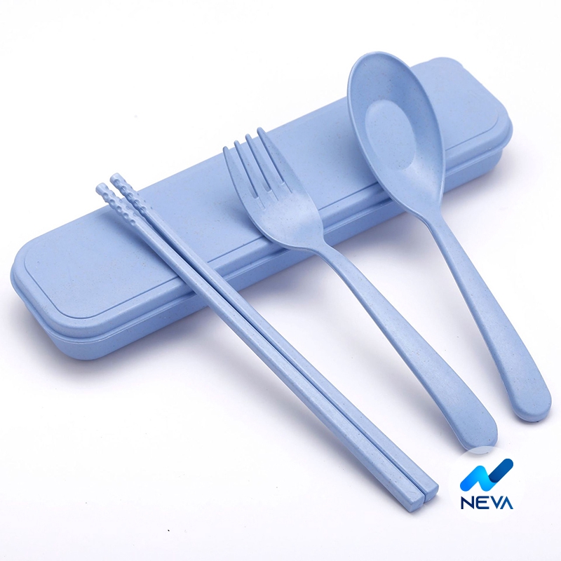 BỘ đũa thìa dĩa bằng nhựa lúa mạch kèm hộp đựng DS03
