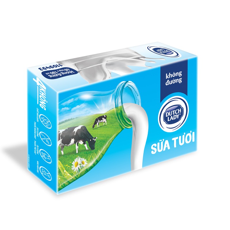 Lốc sữa tươi tiệt trùng Dutch Lady Fresh không đường 4x180ml