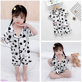 Bộ Đồ Ngủ Ngắn Tay Họa Tiết Bò Sữa Hoạt Hình Đáng Yêu Cho Trẻ Em