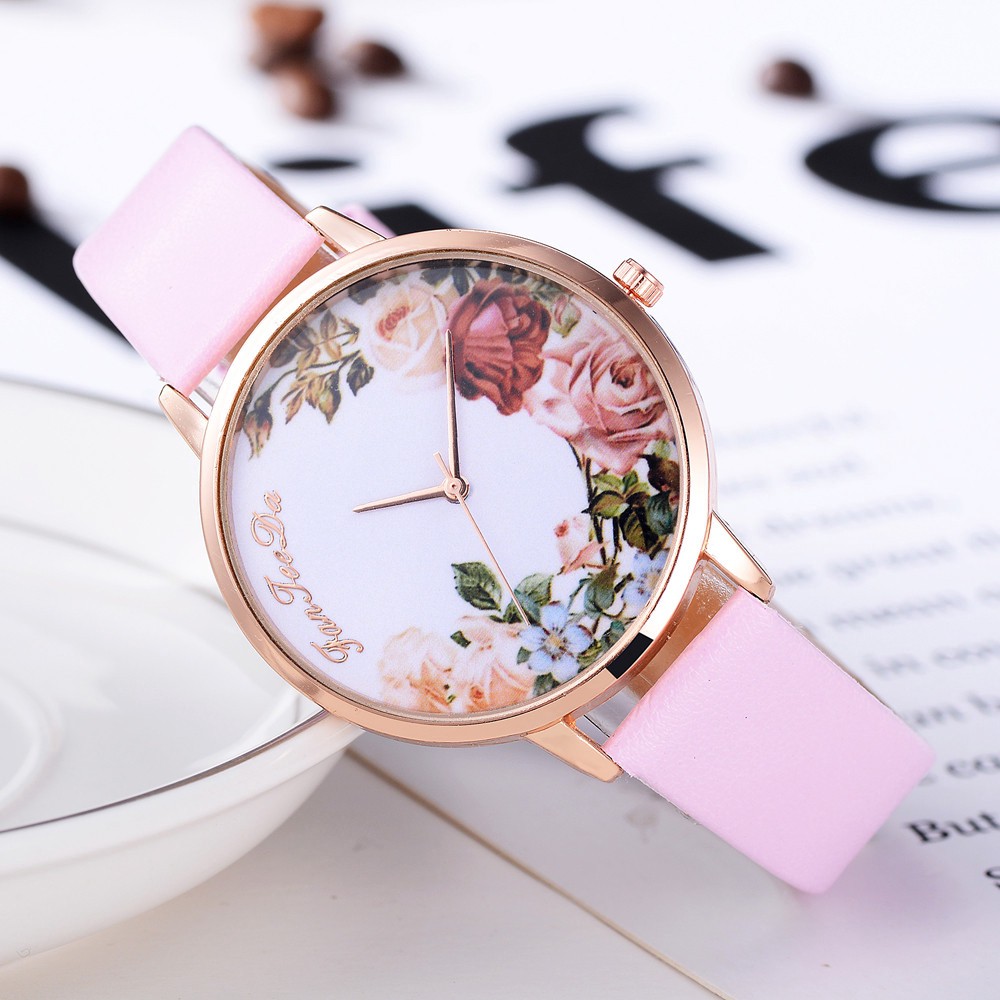 Đồng hồ nữ dây da mặt hoa nhiều màu xinh xắn dễ thương dành cho nữ