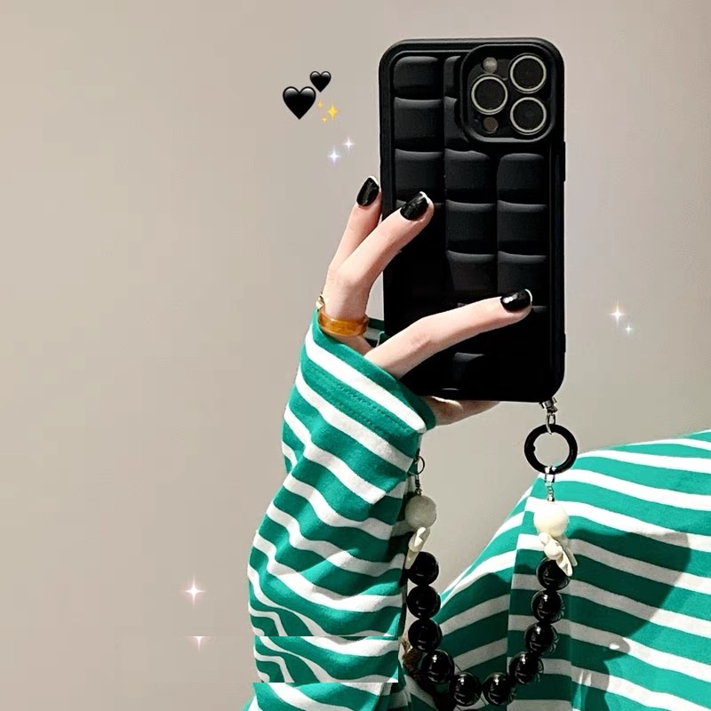 Ốp Điện Thoại Hình Vuông Màu Đen Phối Dây Đeo Sợi Xích Cho Iphone 12 pro max 13 13 pro max11 pro max xs max xr x