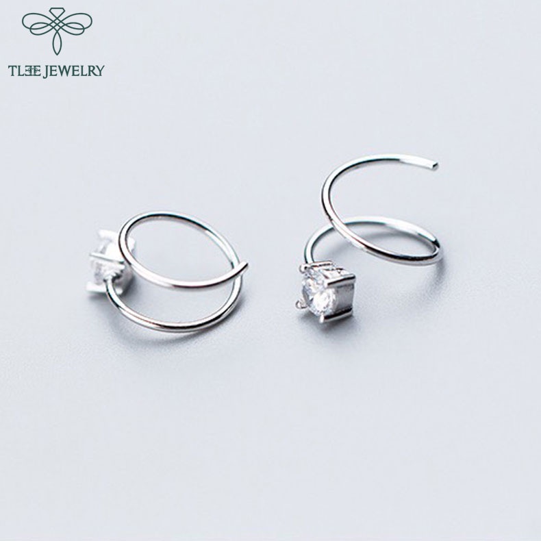 Bông tai bạc nữ TLEE mẫu xoắn nụ đá cong cá tính TleeJewelry B0344