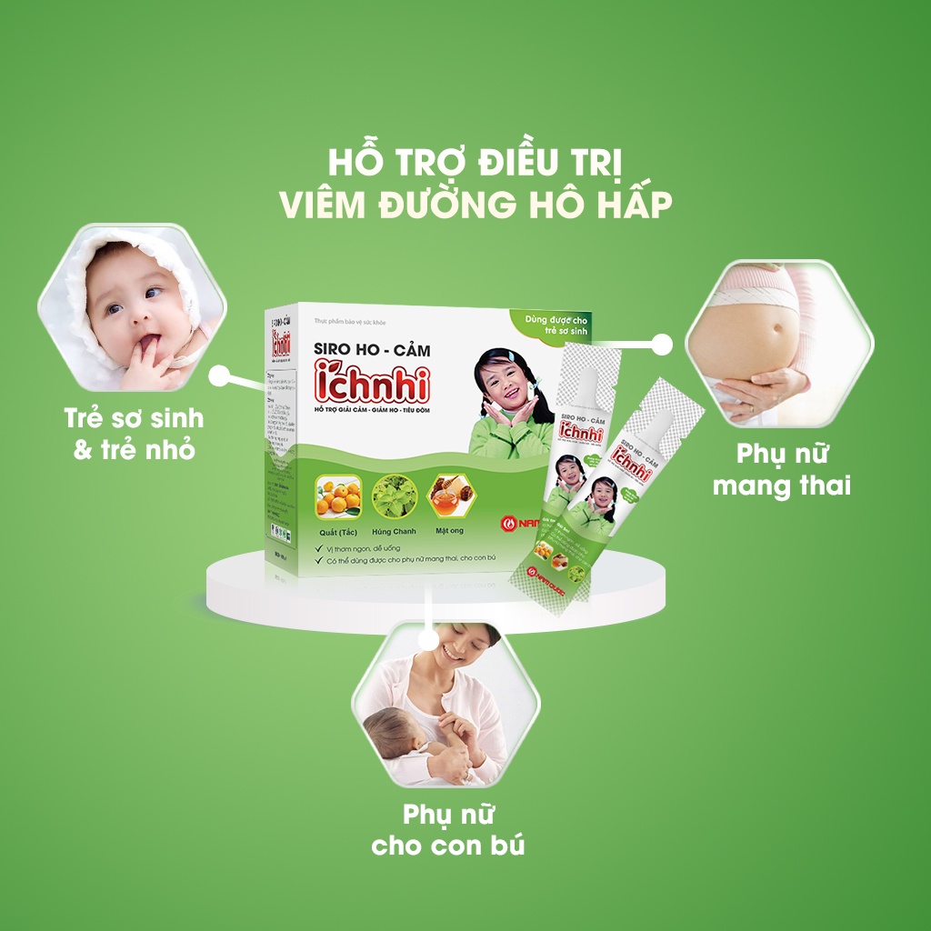Siro Ho Cảm ích Nhi - Hỗ trợ giải cảm, giảm ho, sổ mũi, tiêu đờm, dùng cho trẻ sơ sinh, bà bầu, cho con bú. H.30 gói