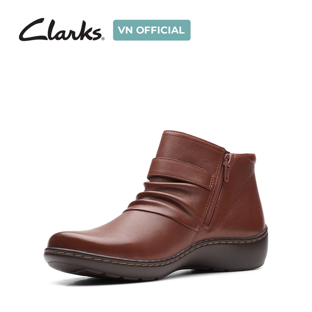 Giày Ankle Boots Nữ CLARKS Cora Rouched Màu Dark Tan