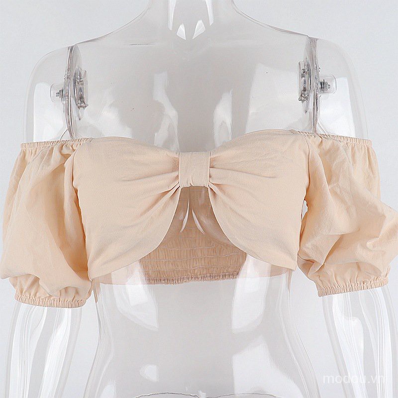 Áo kiểu trễ vai tay ngắn hở lưng thiết kế thời trang quyến rũ dành cho nữ | BigBuy360 - bigbuy360.vn