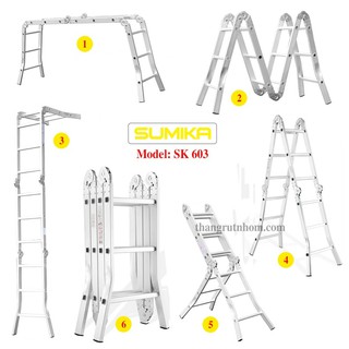 2 Mẫu thang nhôm gấp xếp đa năng Sumika 4 đoạn SK604 - 4 bậc & SK603