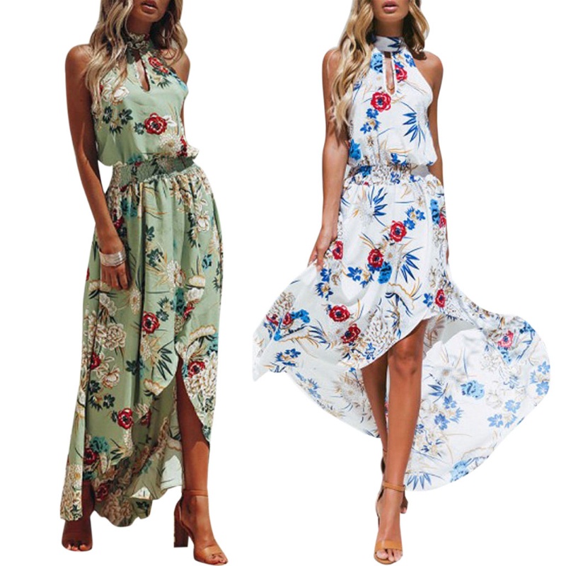 Đầm Maxi Dài Không Tay In Hoa Phong Cách BOHO Thời Trang Đi Biển Cho Nữ