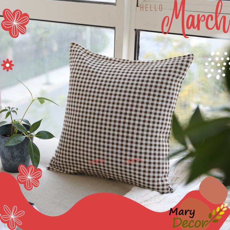 Gối tựa sofa Mary Decor - họa tiết Caro nâu G-G08