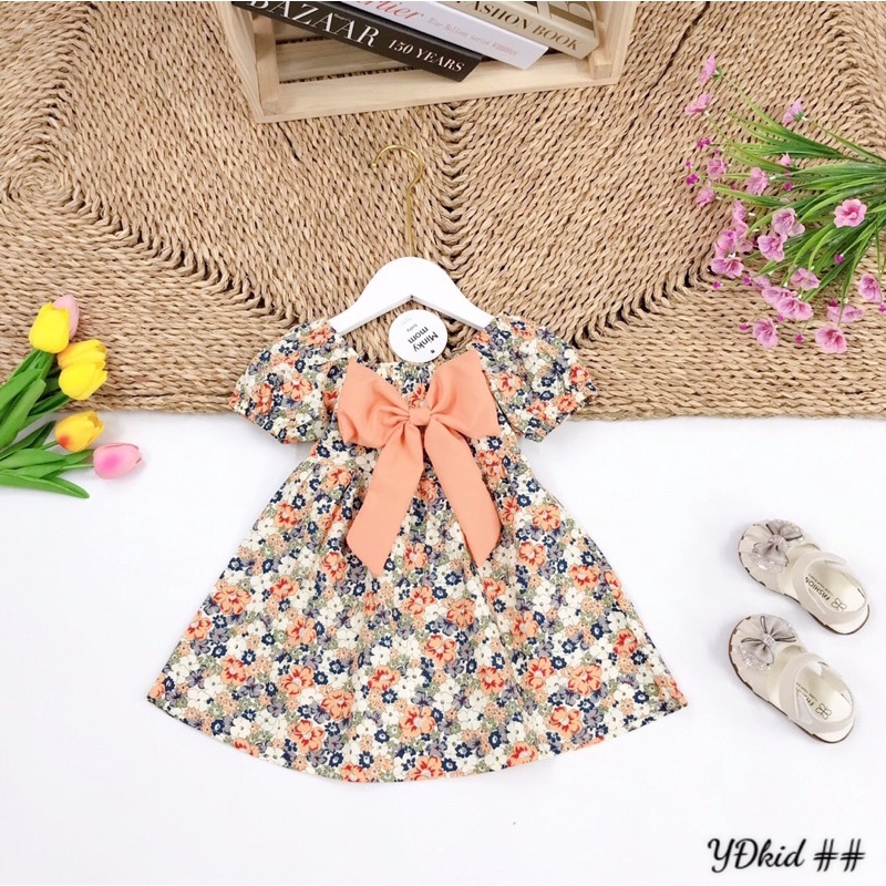 Váy thô hoa nơ lụa cực xinh cho bé gái - VTHNL