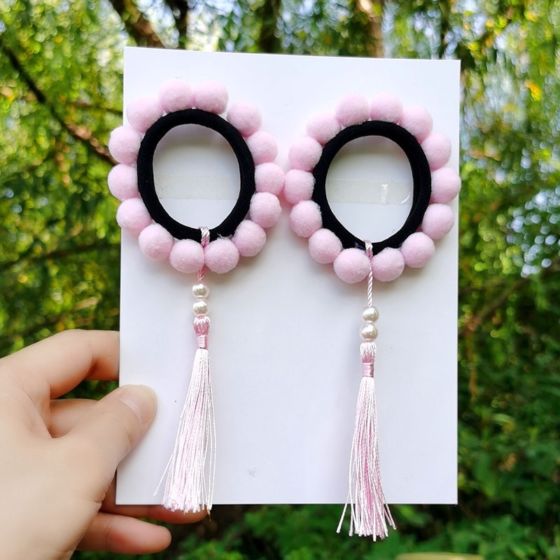 Set 2 Dây Buộc Tóc Co Giãn Đính Quả Bông Nhiều Màu Dễ Thương Cho Bé Gái