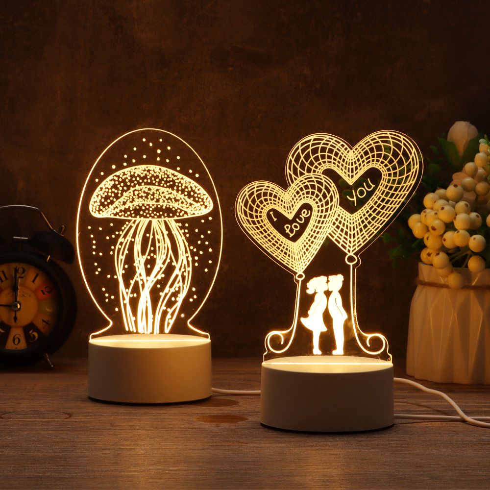 Đèn LED 3D bằng acrylic hình thỏ dễ thương để bàn trang trí