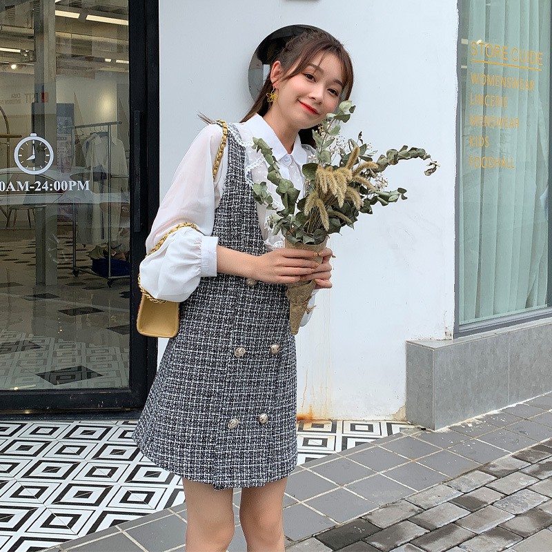 Set trang phục Giyu, áo sơ mi + yếm váy thu đông S001, hàng cao cấp