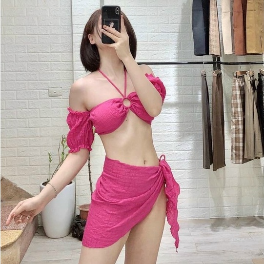 Bikini đi biển 3 mảnh khoen tay phồng siêu sexy GALASSIA