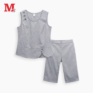 Bộ quần áo nữ quần đùi và cộc tay đũi vạt bầu ghi xám BBLW2072 Thời trang M2