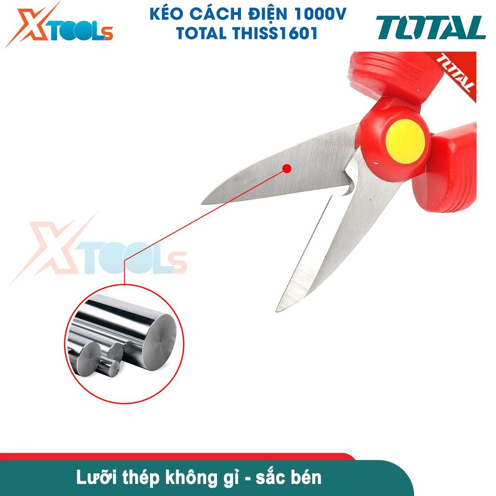 Kéo đa năng cách điện TOTAL THISS1601 cách điện 1000V, lưỡi thép không gỉ, kích thước 160mm [CHÍNH HÃNG][XTOOLS]