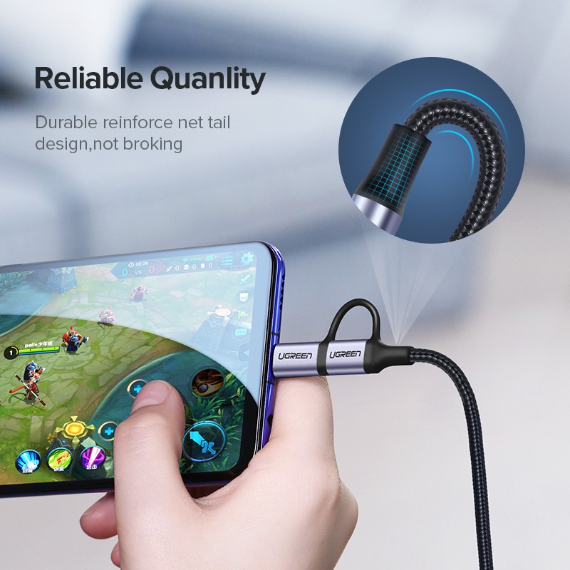 Cáp sạc nhanh UGREEN cổng Micro USB C 2 trong 1 dài 1m