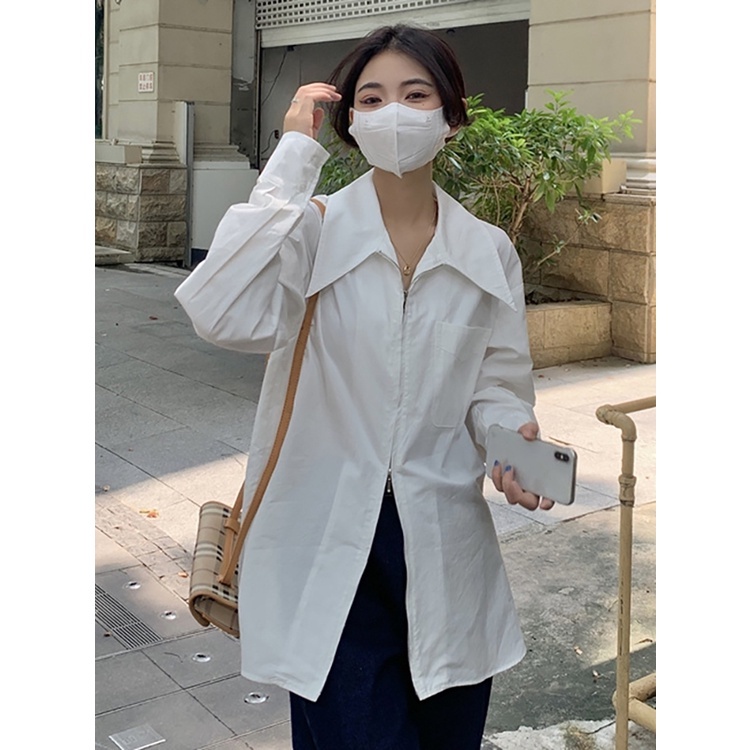 Áo sơ mi cổ nhọn oversize khéo khóa tay dài cá tính thời trang Becky