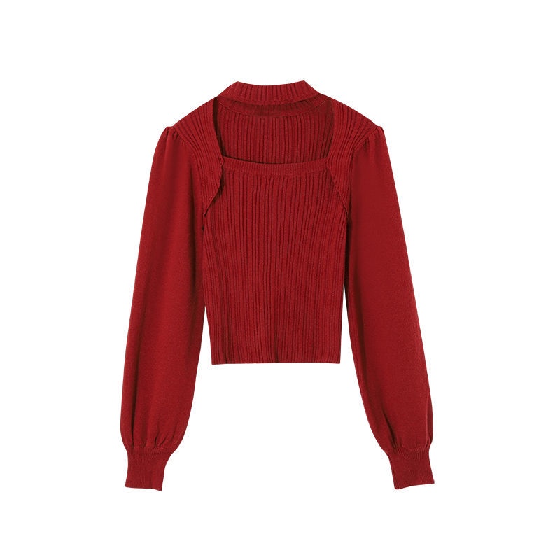 Áo Sweater Cổ Vuông Tay Phồng Phong Cách Retro Pháp Thời Trang Mùa Đông Mới Cho Nữ