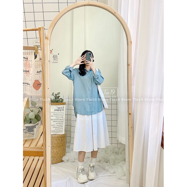 Chân váy đũi ulzzang dài Tia19. Chân váy xòe dáng dài ( ẢNH THẬT)