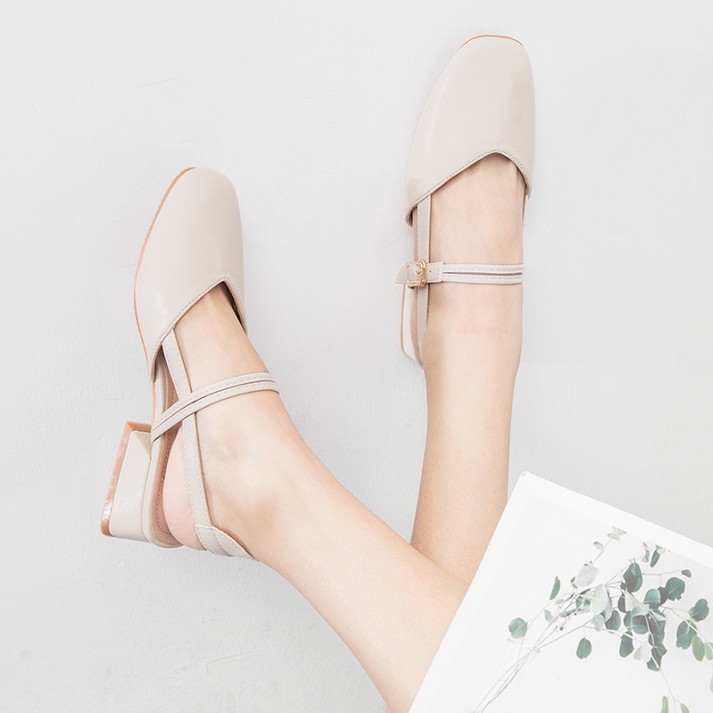 Sandal Nữ, Giày Cao Gót Bít Mũi Đế Vuông 3cm Phong Cách Vintage Xinh Xắn - D02 Kumi Store