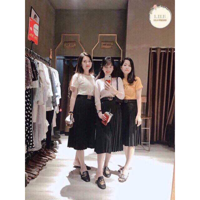 chân váy dáng dài dập ly