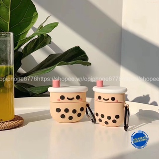 Túi đựng dành cho AirPods 1 & 2, Pro Silicone kèm móc hình Ly trà sữa