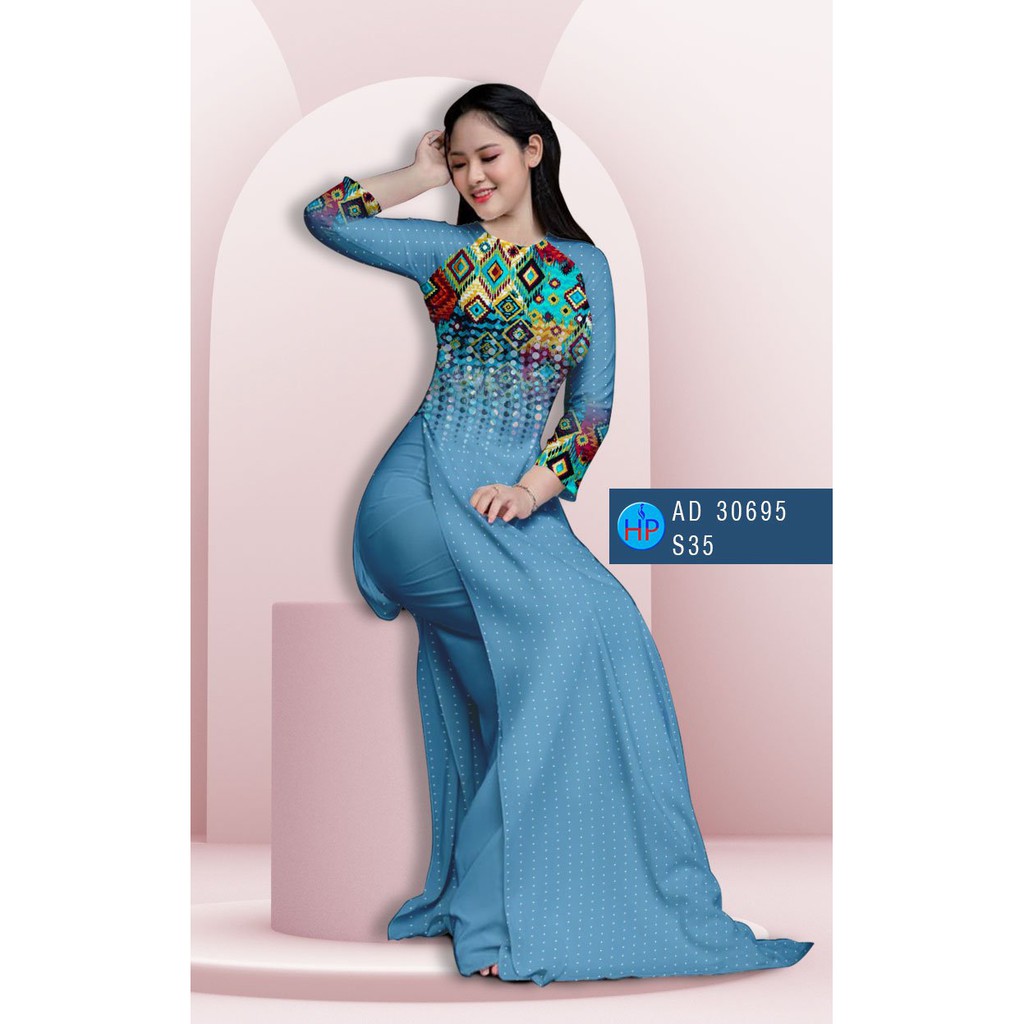 Vải may áo dài họa tiết AD30695 hoa văn phần thân áo cực duyên