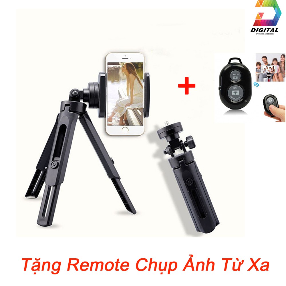 Combo Tripod Support Mini Cho Điện Thoại, Máy Ảnh Tặng Kèm Remote