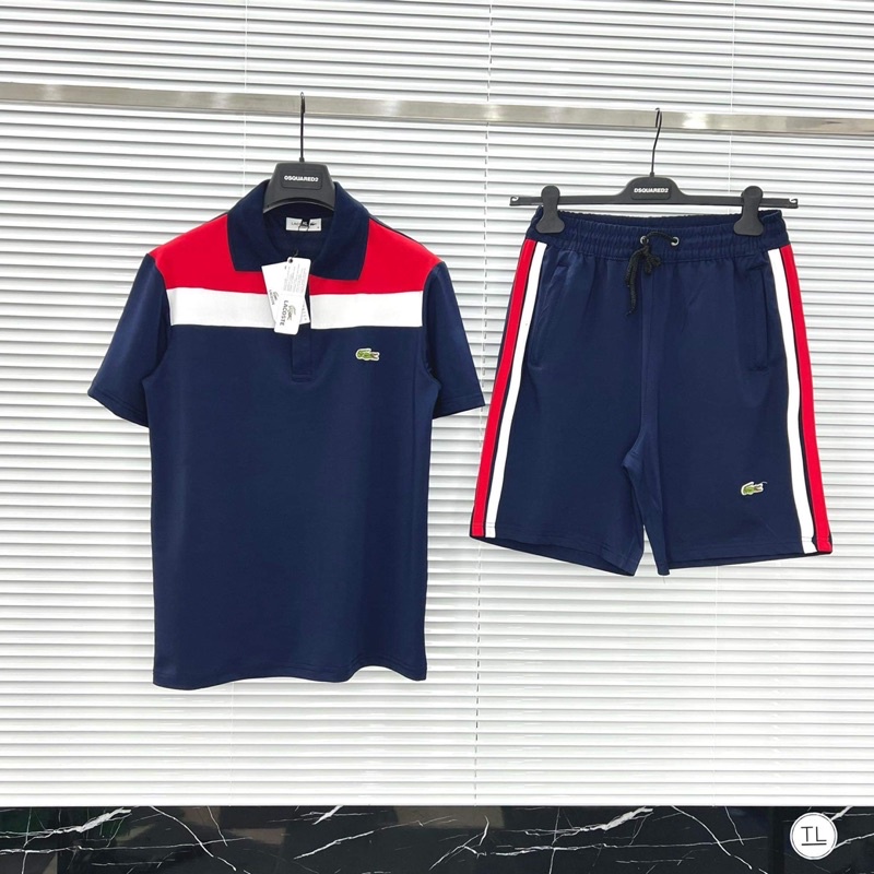 Bộ thể thao cá sấu phối viền vai cổ bẻ, set cộc nam cotton gai vá vải đẹp