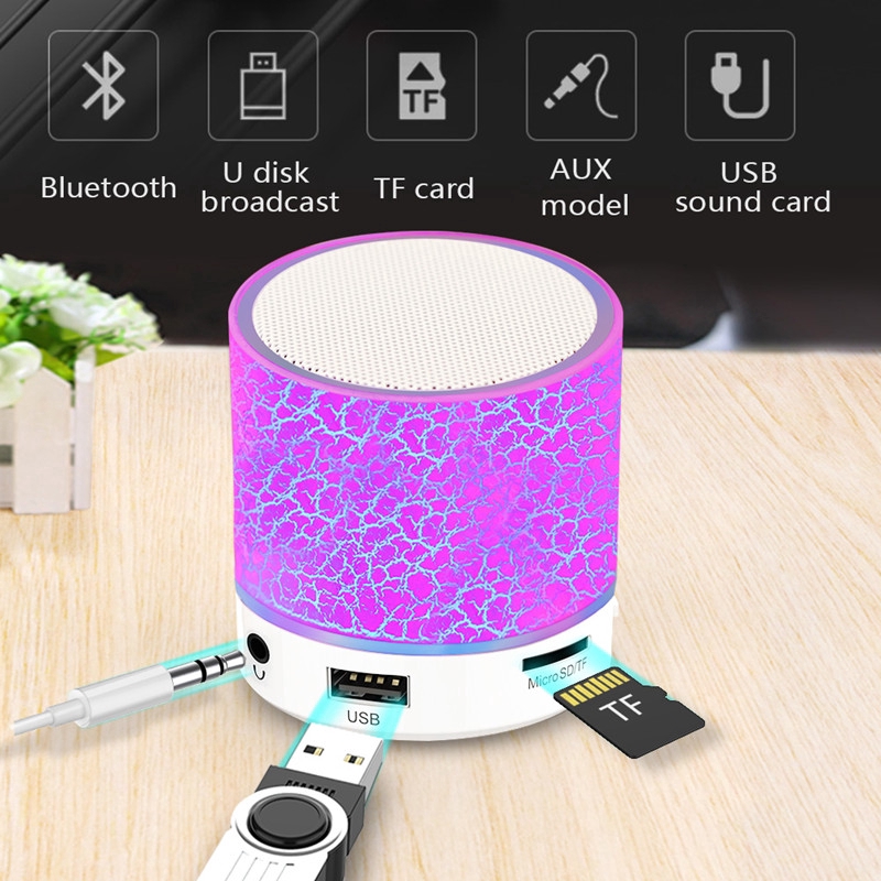 Loa bluetooth không dây mini có đèn LED tiện dụng hỗ trợ thẻ TF và cổng USB cùng micro phát nhạc/phát đài FM thông dụng