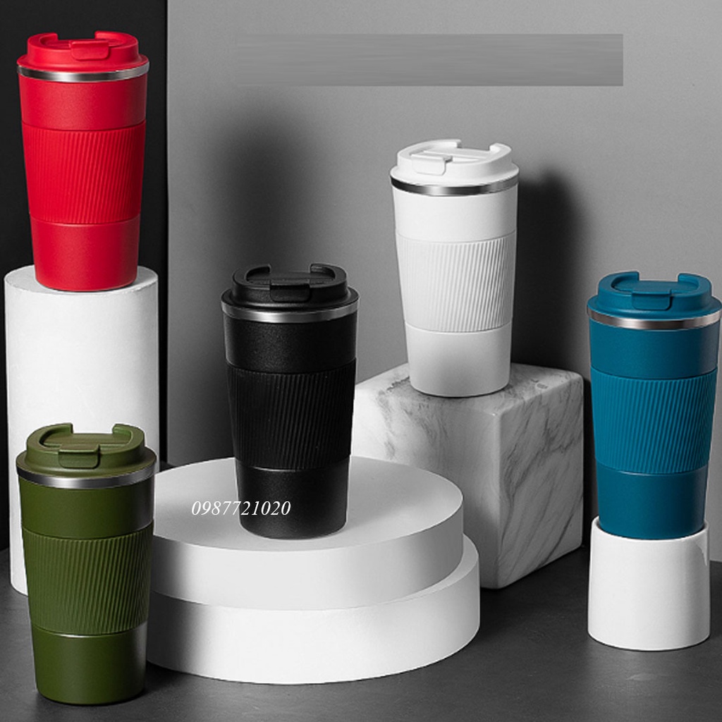 Cốc giữ nhiệt Coffee 510ml Bọc silicon, inox 304, chống tràn, ly uống cafe, đựng nước, lạnh, bọc silicon