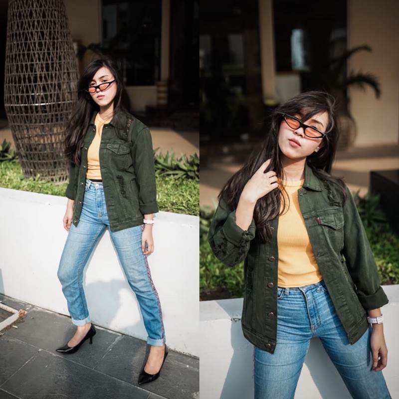 Áo khoác jean OVERSIZE RIPPED ARMY