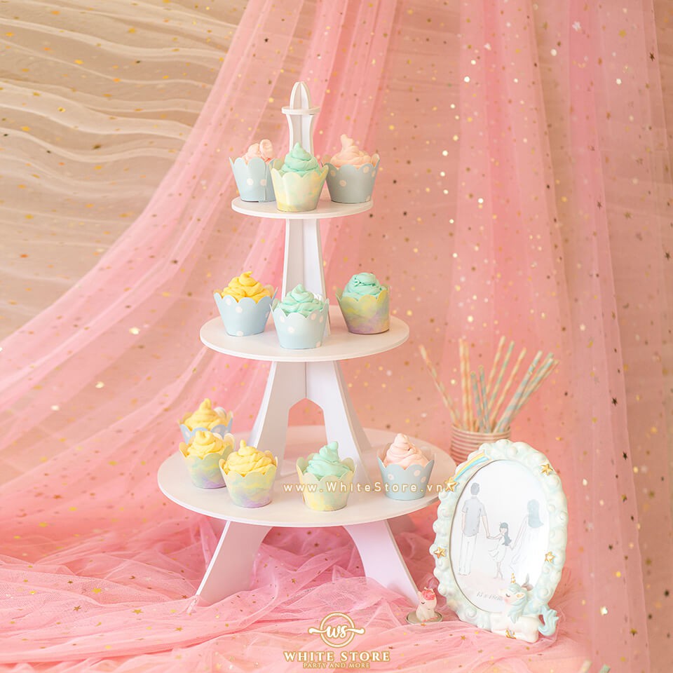 KỆ BÁNH CUPCAKE THÁP EIFFEL 3 TẦNG độc đáo và tháo lắp tiện lợi tái sử dụng nhiều lần - WhiteStore.vn