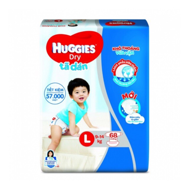 Bỉm - Tã dán Huggies size L 68 miếng (cho bé 8 - 13kg)by Huggies