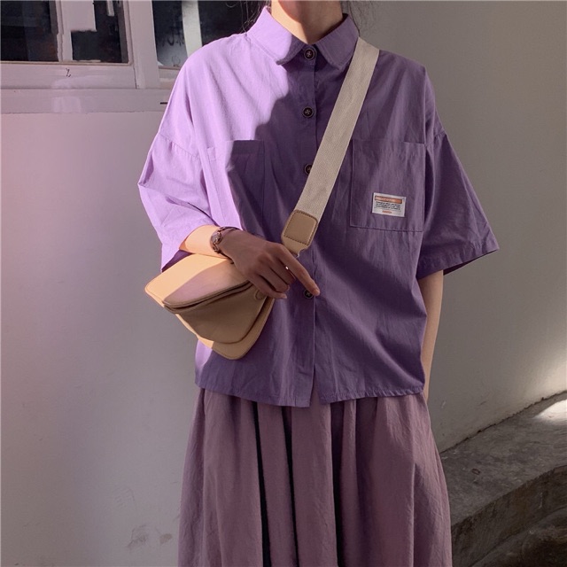 Áo sơ mi dáng croptop MINION CLOTHING freesize form rộng phong cách Ulzzang Streetwear Hàn Quốc A2724