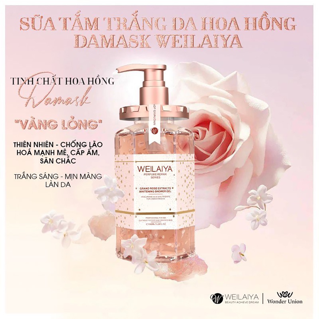 Sữa tắm trắng da cánh hoa hồng damask WEILAIYA grand rose extracts whitening shower gel 450ml