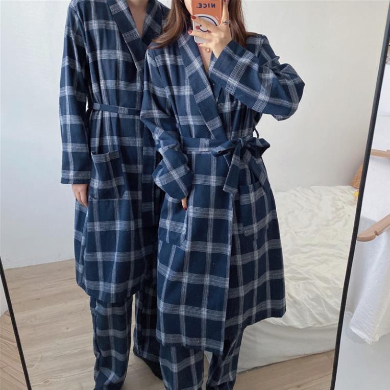 Bộ đồ ngủ pijama cao cấp - đồ đôi nam nữ mặc nhà kẻ caro phong cách retro đơn giản new ⚡ *