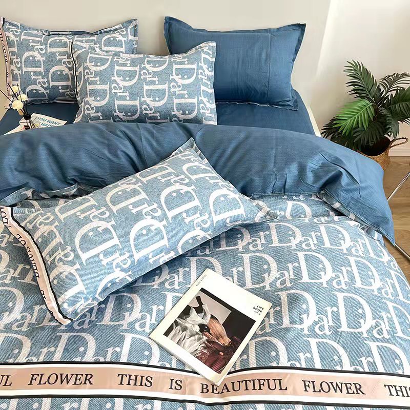 Bộ chăn ga gối cotton poly - Mẫu Dr xanh.