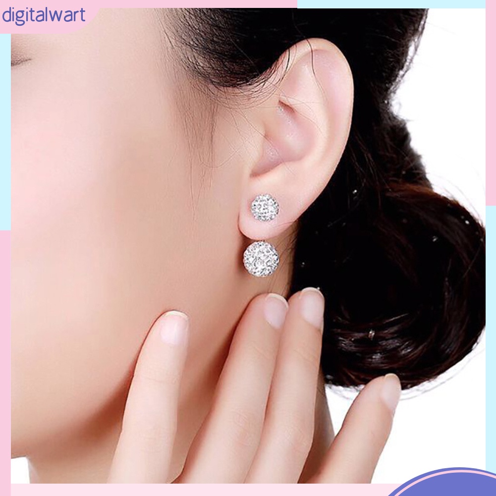 Đôi bông tai dáng dài hình quả bóng đính đá thời trang cho nữ