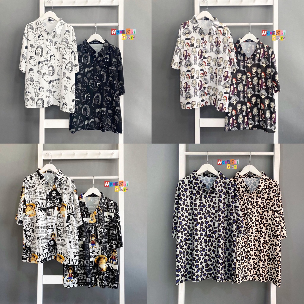 Áo Sơ Mi Họa Tiết Đi Biển Hoạt Hình Tay Lỡ Dáng Rộng Ulzzang Unisex - MM