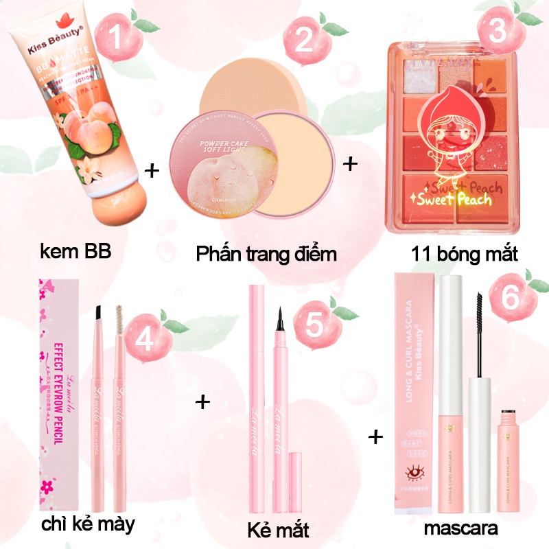 Bộ trang điểm chuyên nghiệp 6 món cá nhân tone đào KISS BEAUTY bộ mỹ phẩm set đầy đủ makeup combo KB-6JT-E01