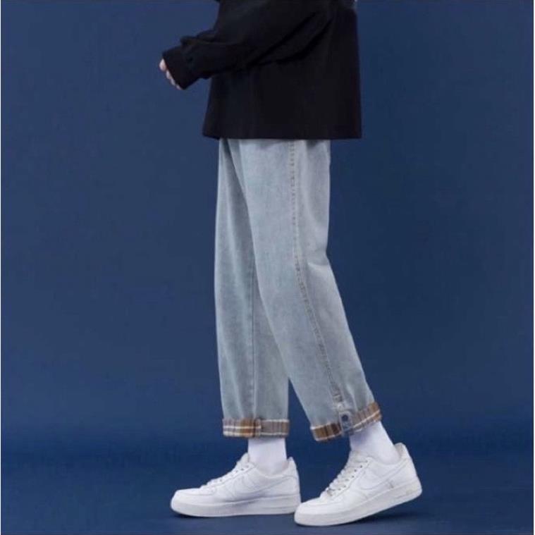 Quần bò nam nữ ống suông xắn gấu - Quần jean ống rộng unisex cực chất Đẹp