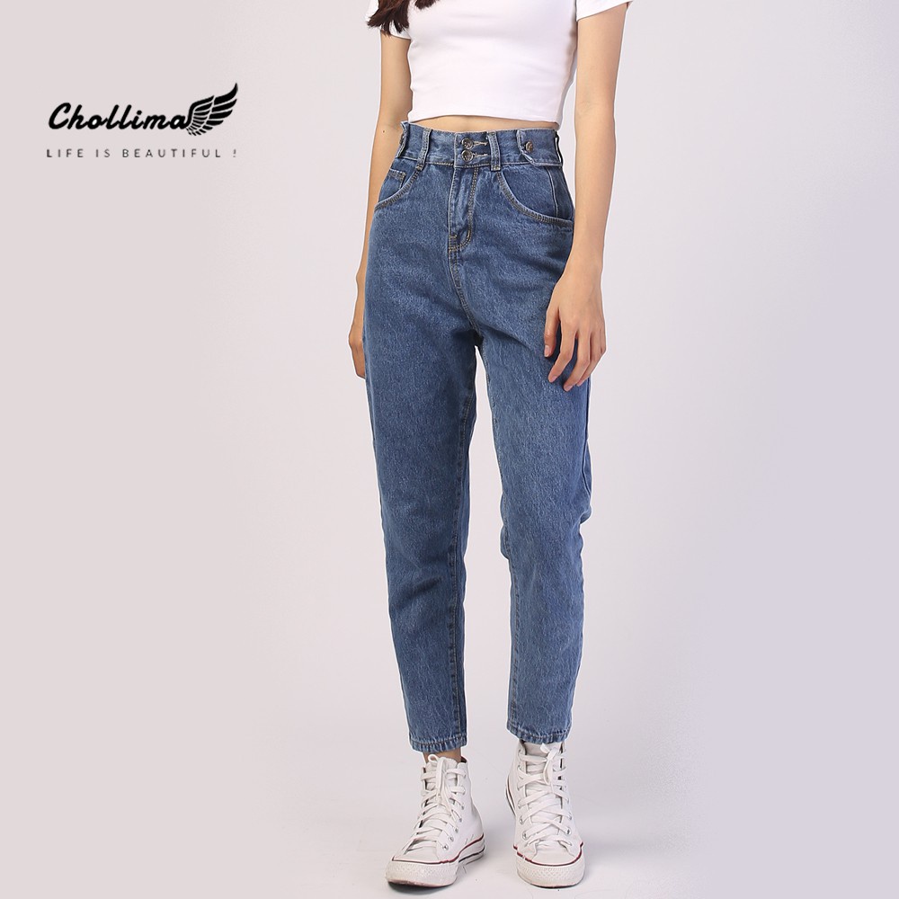 Quần baggy jeans nữ Chollima form rộng 2 bách vuông,lưng thun QD016 - Hàng mới về