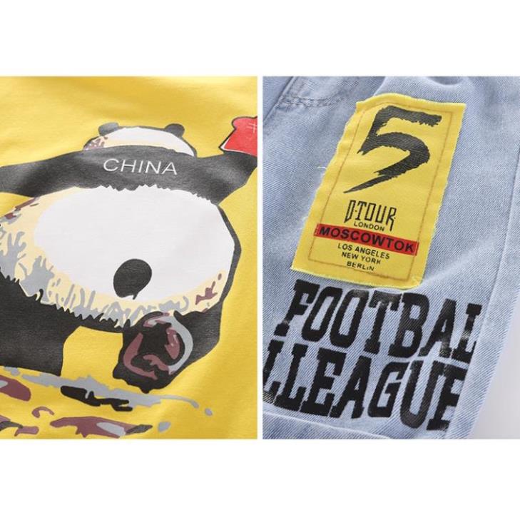 Set bộ áo thun quần jean cho bé trai phong cách Hàn Quốc, Size 9-23kg, thấm hút mồ hôi, co giãn 4 chiều Hongvybaby