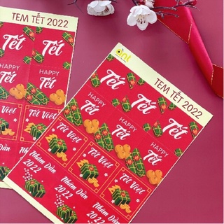 Combo 12 Tem dán Tết, nhãn dán hộp nhiều họa tiết