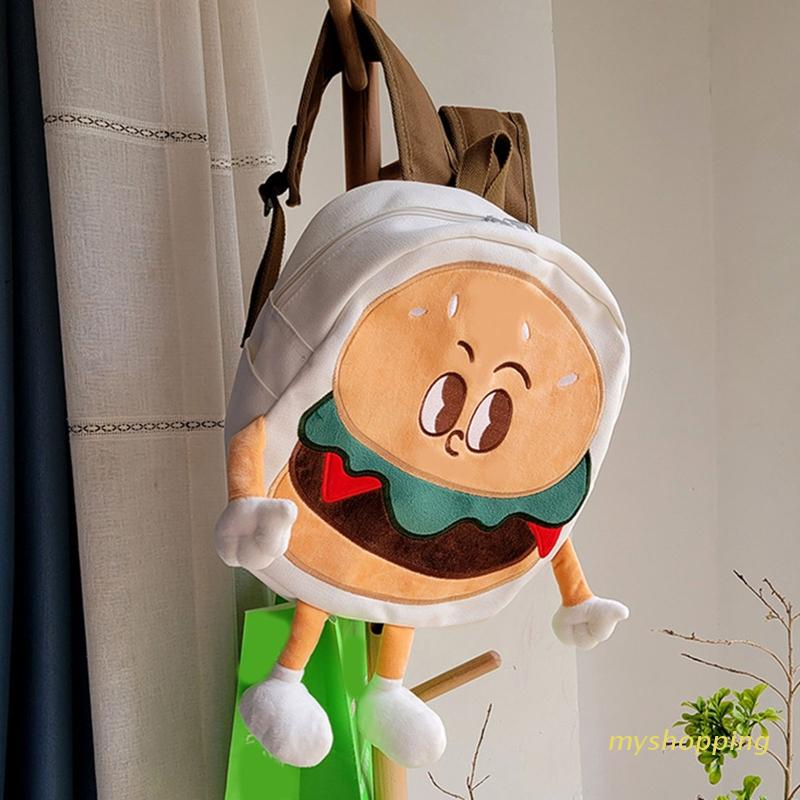 Ba Lô Canvas Hình Hamburger Sức Chứa Lớn Cho Nữ Sinh